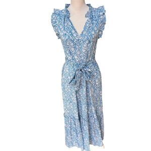 FITZROY & WILLA Christina Dress in Blue Trellis S NWT